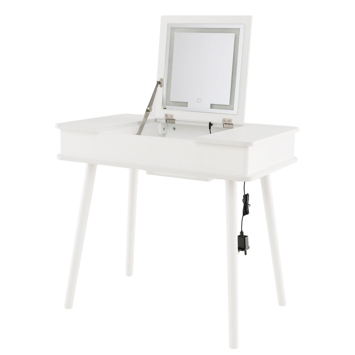 Makeup Vanity Set with Flip-top Mirror and Cushioned Stool-White