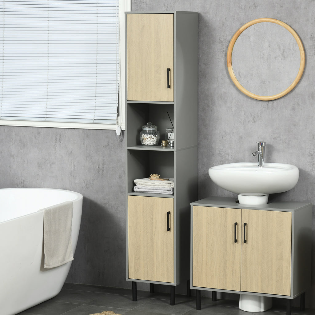 kleankin Freestanding Bathroom Storage, Tall Bathroom Cabinet with Door and Adjustable Shelves, 31.4x30x165cm