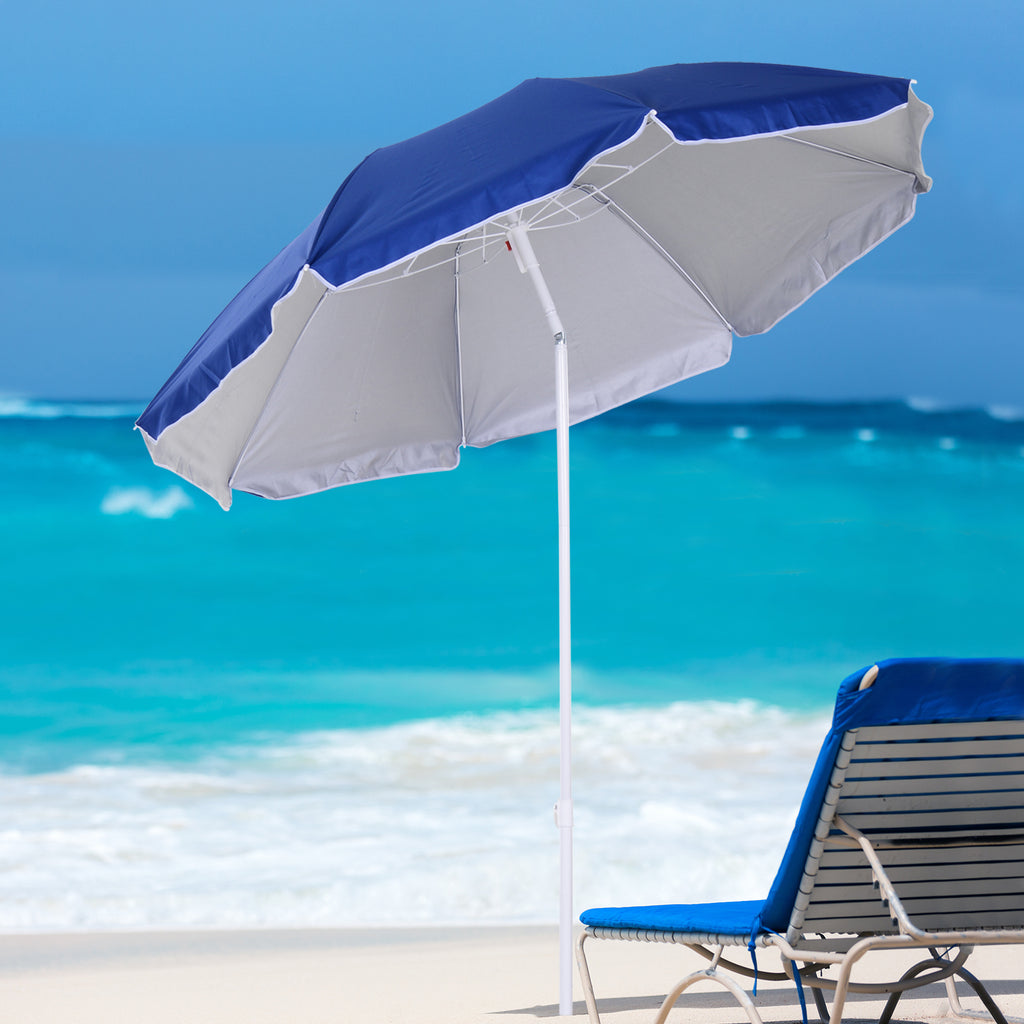 Outsunny 1.7m x 2m Tilted Steel Frame Beach Parasol Blue - Inspirely