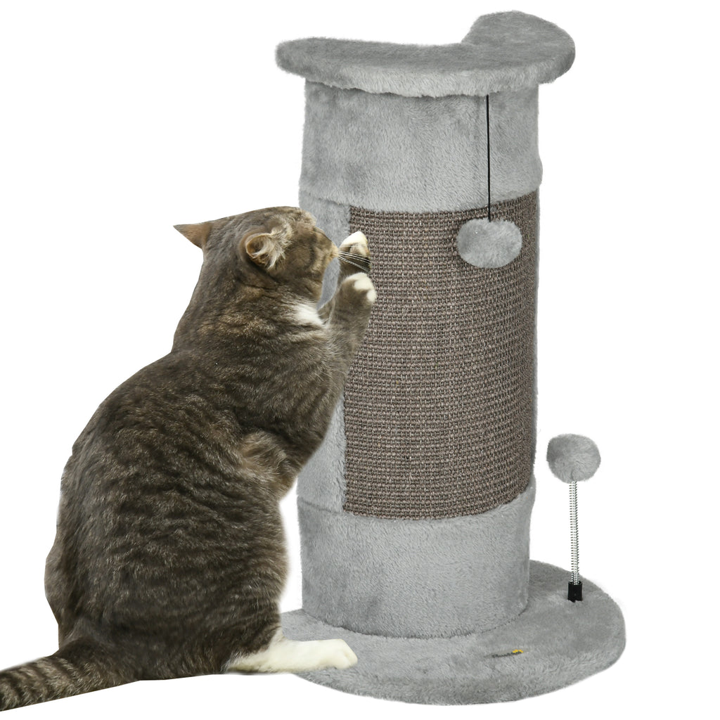 PawHut 58cm Cat Scratching Post for Corner Wall, Claw Scratcher Covered Soft Smooth Plush, with Sisal Rope, Play Toy Balls, Stable Base, Grey