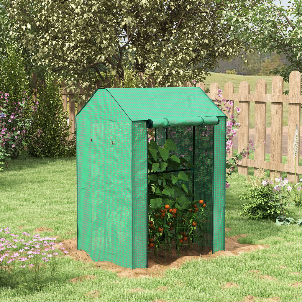 Outsunny 2-Room Green House, Mini Greenhouse with 2 Roll-up Doors, Vent Holes and Reinforced Cover, 100 x 80 x 150cm