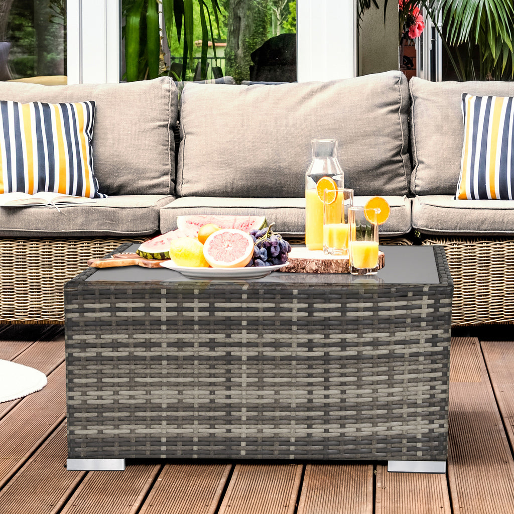 Outsunny Rattan Coffee Table Ready to Use Outdoor Furniture Suitable for Garden Backyard Deep Grey - Inspirely