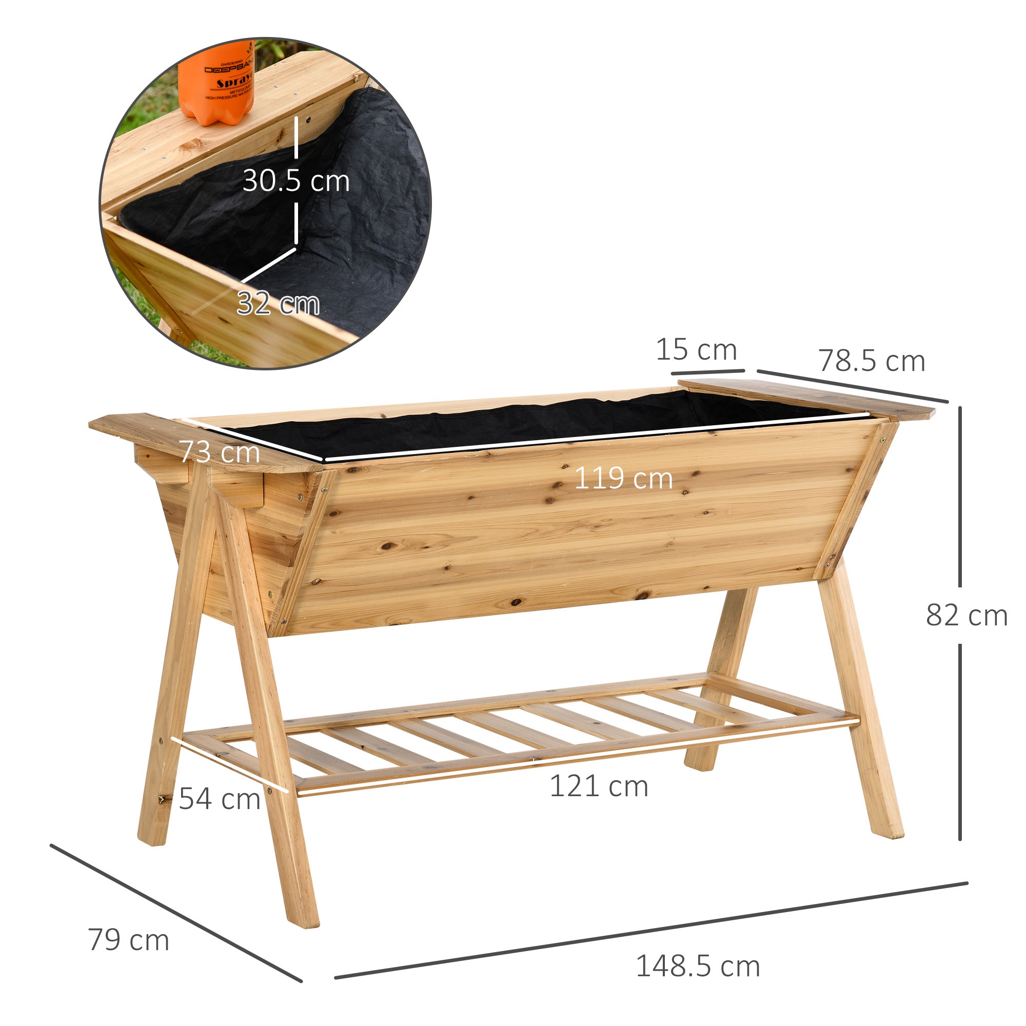 Outsunny Free Standing Wooden Planter Garden Raised Bed Planter Box Outdoor Patio with Storage Shelf Plates - Inspirely
