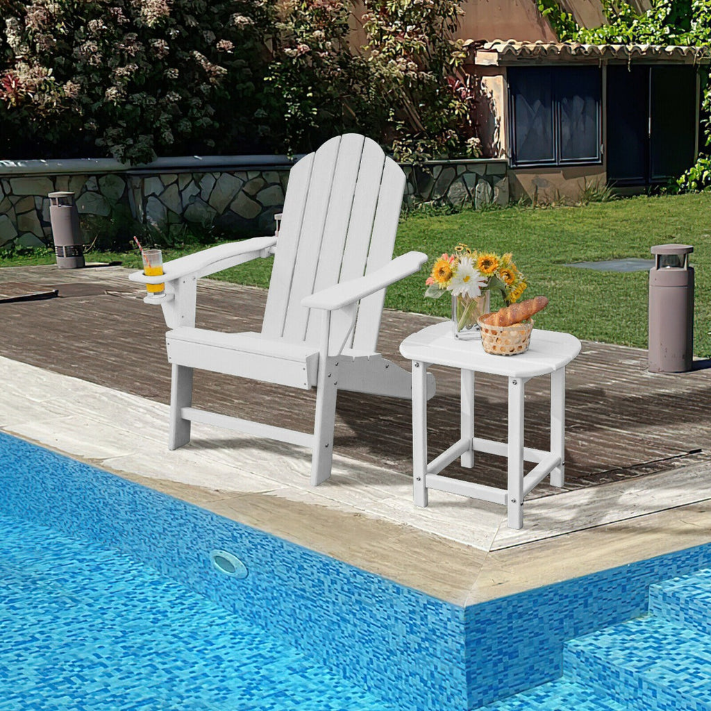 Ergonomic Outdoor Patio Sun Lounger with Built-in Cup Holder-White