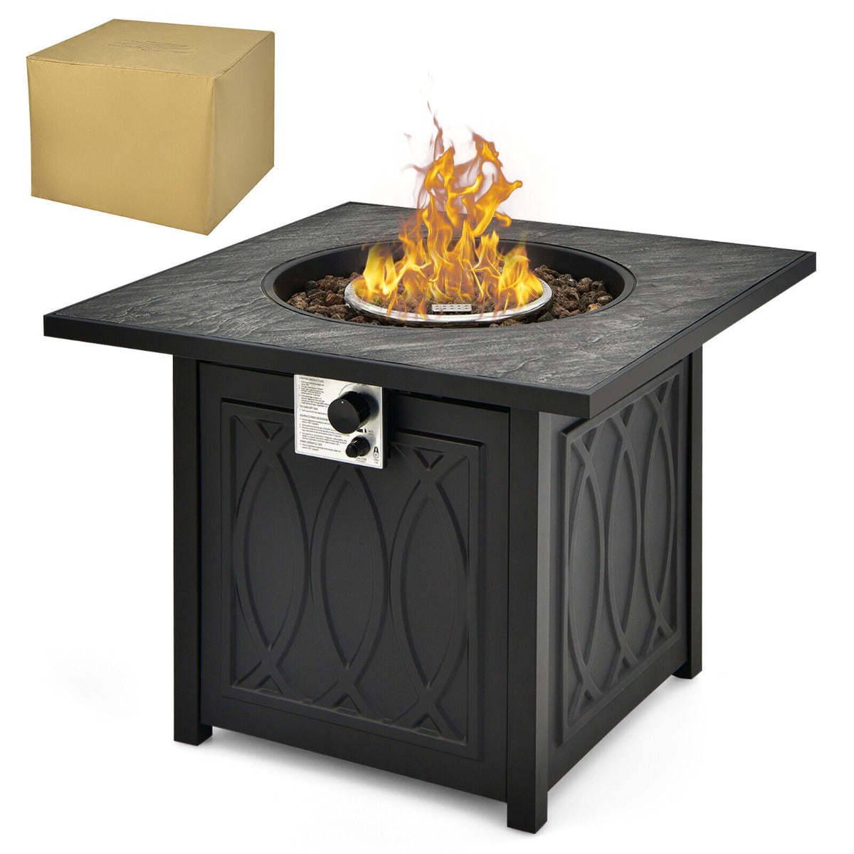 50,000 BTU Propane Fire Pit Table Square Heater with Lava Rocks Cover Black