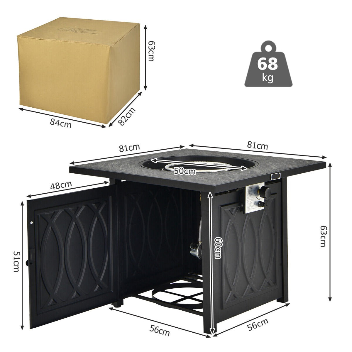 50,000 BTU Propane Fire Pit Table Square Heater with Lava Rocks Cover-Black