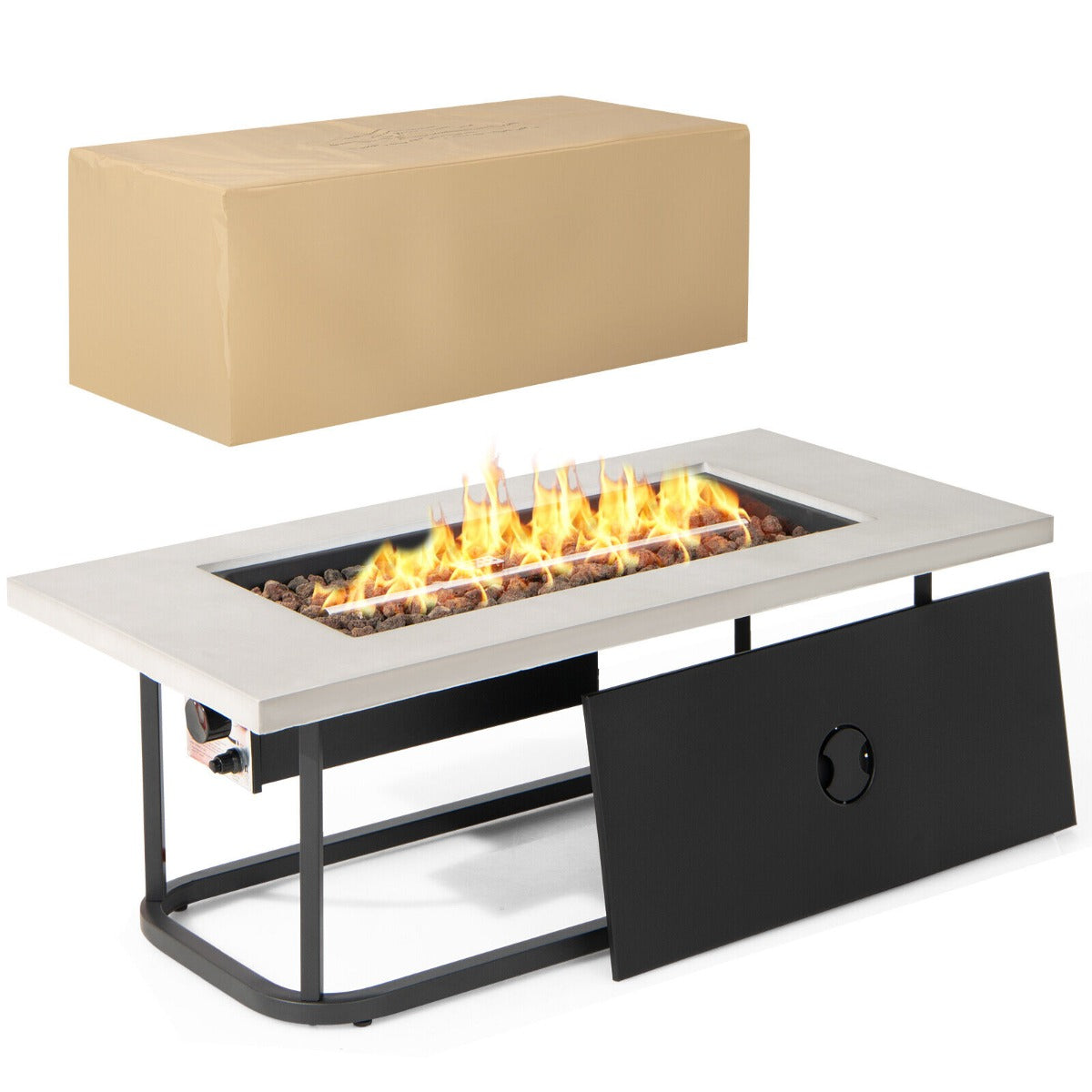 16 KW Propane Fire Pit Table with Waterproof PVC Cover and Lid Grey
