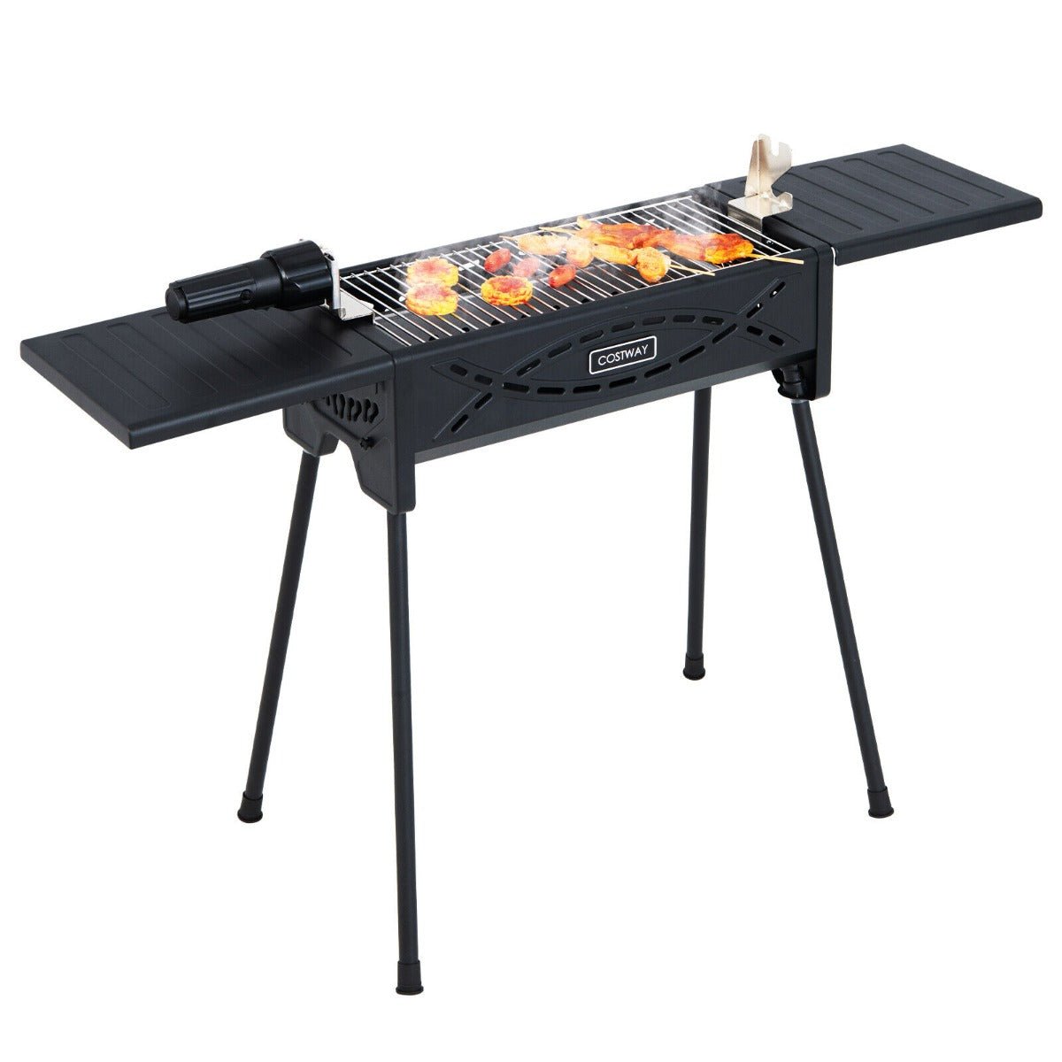 Portable Charcoal Barbecue Grill with Roasting Fork Detachable Legs Black