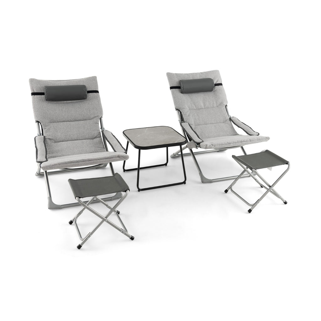 5 Piece Patio Sling Chair Set with Ottoman and Coffee Table-Grey