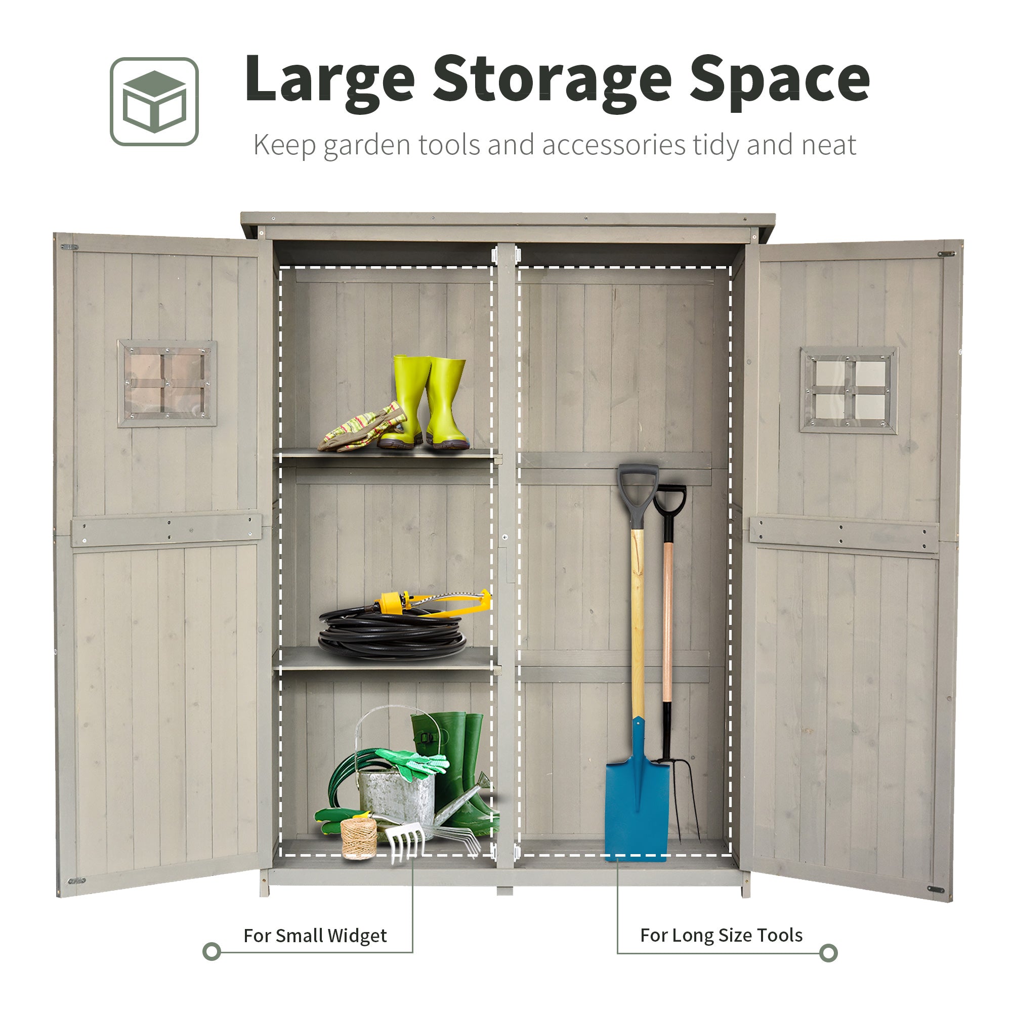 Outsunny Wooden Garden Shed Tool Storage Outsunny Wooden Garden Shed w/ Two Windows, Tool Storage Cabinet, 127.5L x 50W x 164H cm, Grey - Inspirely