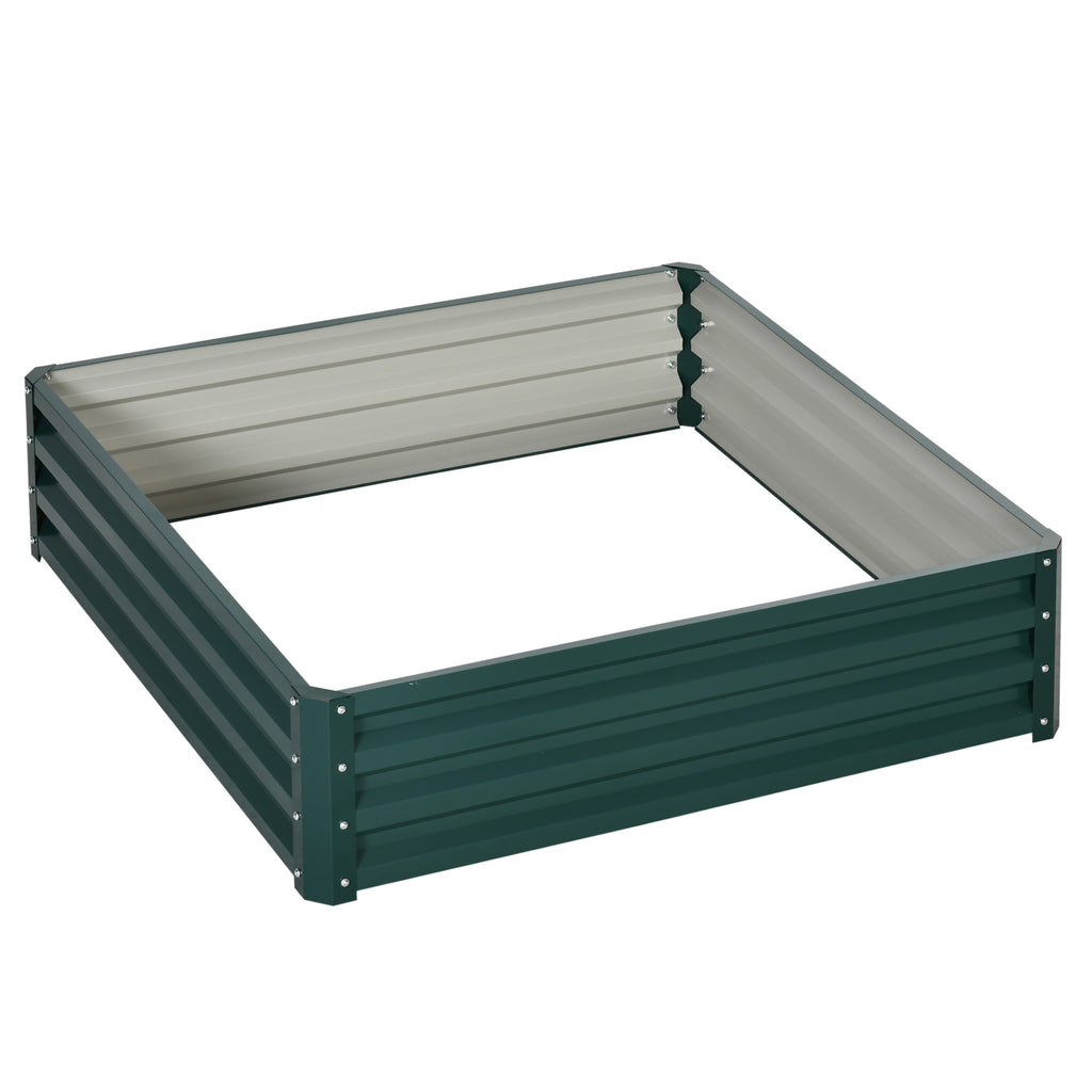 Outsunny Square Raised Garden Bed Box with Weatherized Steel Frame for Vegetables Flowers & Herbs 120 x 120 x 30cm Green