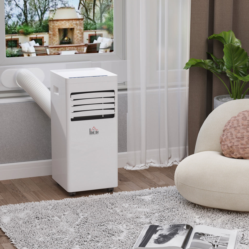 HOMCOM Mobile Air Conditioner White W/ Remote Control Cooling Dehumidifying Ventilating - 650W - Inspirely