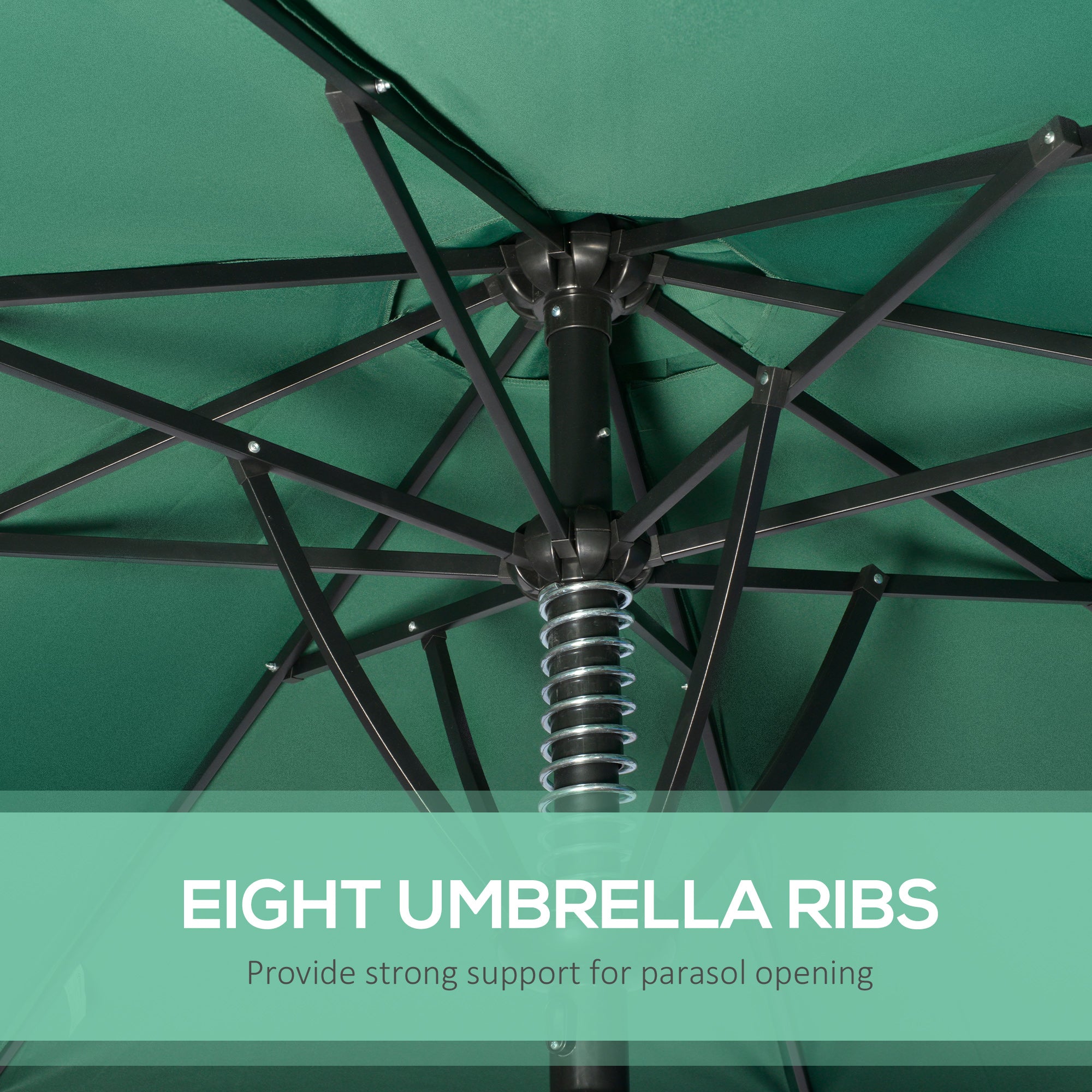 Outsunny Garden Parasol Umbrella, Outdoor Market Table Umbrella Sun Shade Canopy with 8 Ribs, Green