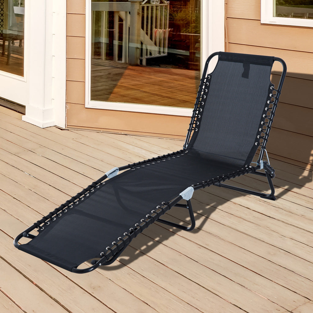 Outsunny Folding Sun Lounger Beach Chaise Chair Garden Reclining Cot Camping Hiking Recliner with 4 Position Adjustable Back - Black