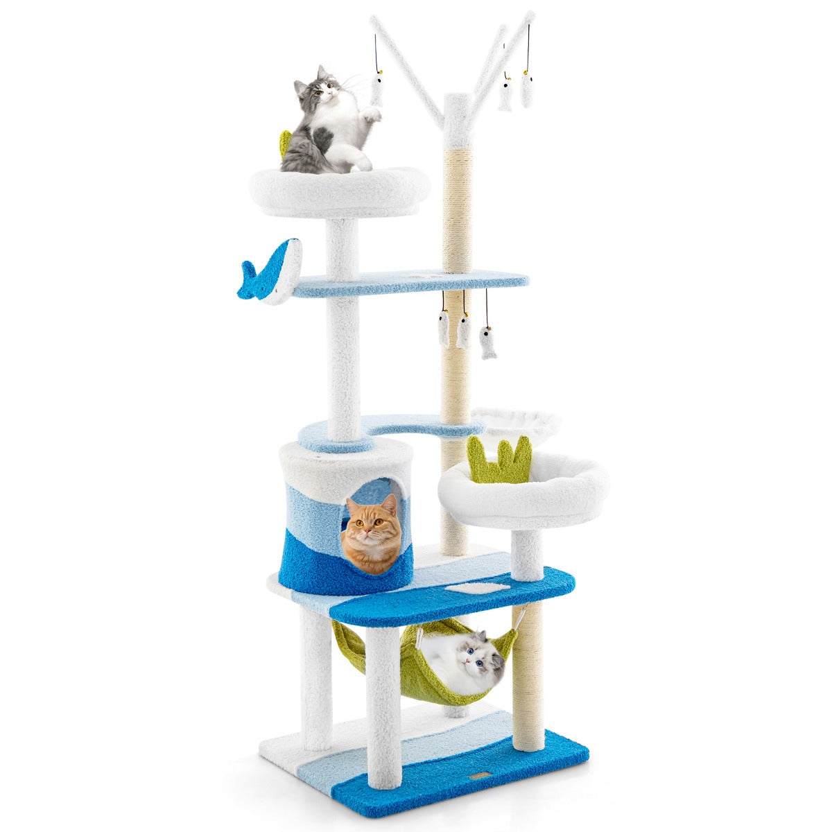 Multi-level Cat Tower with Sisal Covered Scratching Posts-Blue