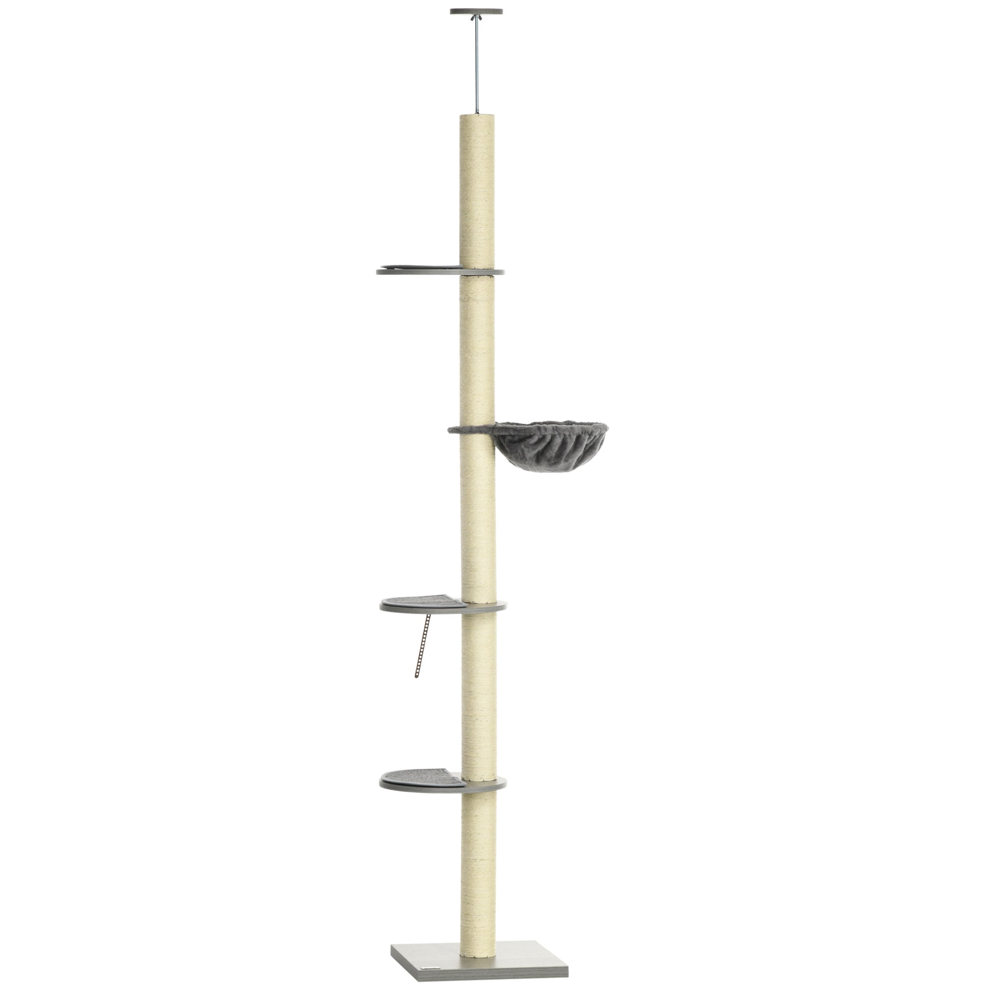 PawHut 250cm Floor to Ceiling Cat Tree with Hammock, Scratching Post