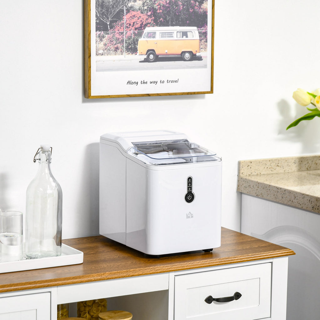 HOMCOM 12kg Ice Maker Machine | Counter Top Cube | Home Drink Equipment | 1.5L Self Clean Function w/ Basket Freestanding Kitchen Office Dining-White