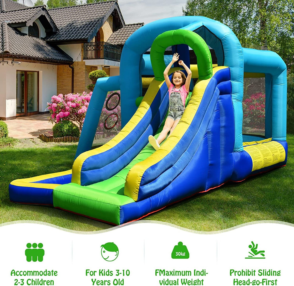 Inflatable Water Bouncy House with Slide and Ball Pit