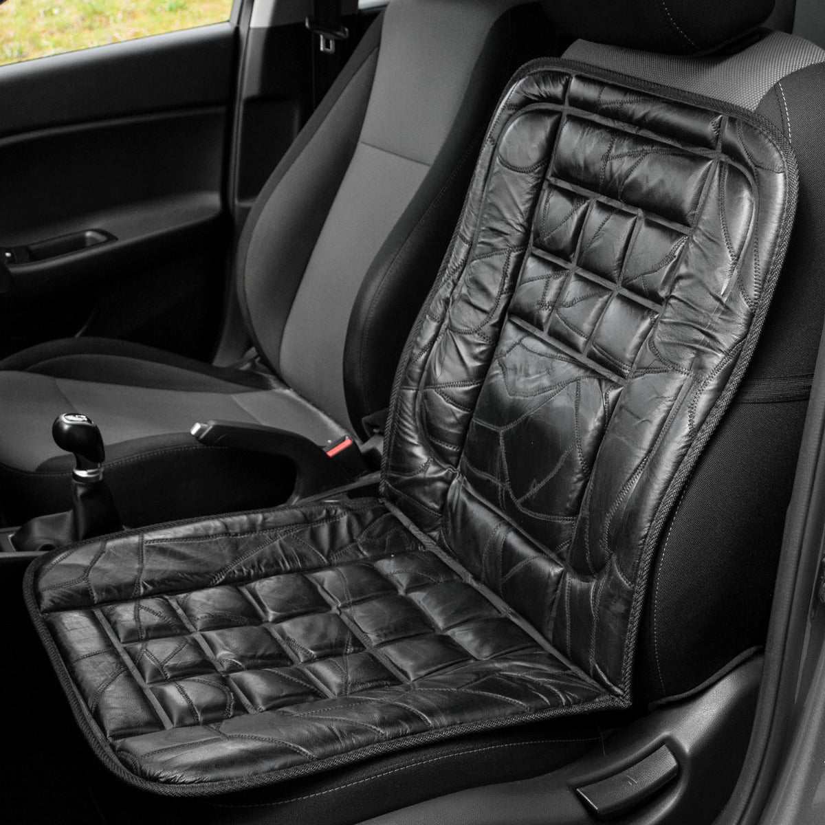 2 x Orthopaedic Leather Car Seat Covers - Black - Inspirely