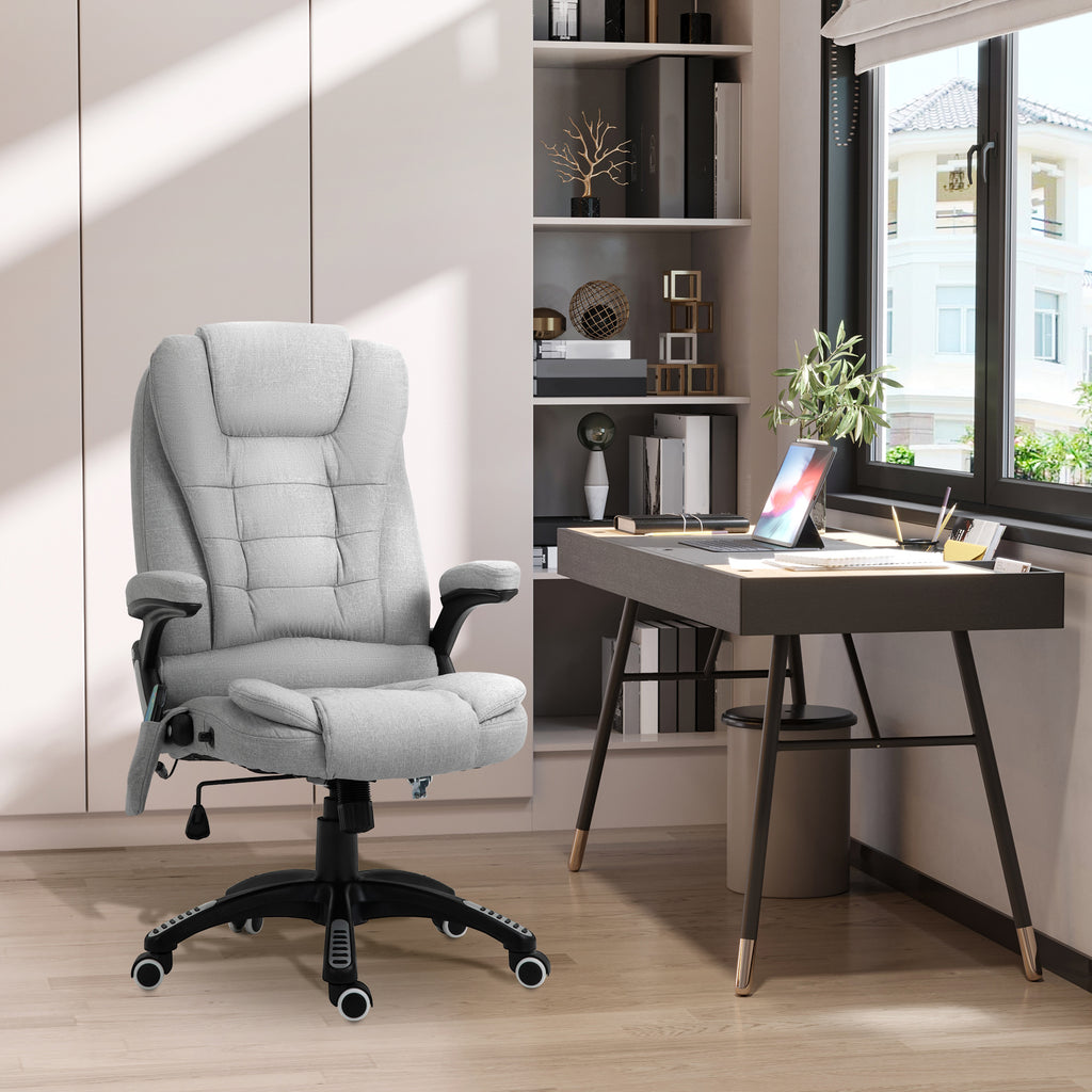 Vinsetto Office Chair with Massager High Back Ergonomic Design with Heated Padded and 360° Swivel Base for Home Office, Gaming, Light Grey