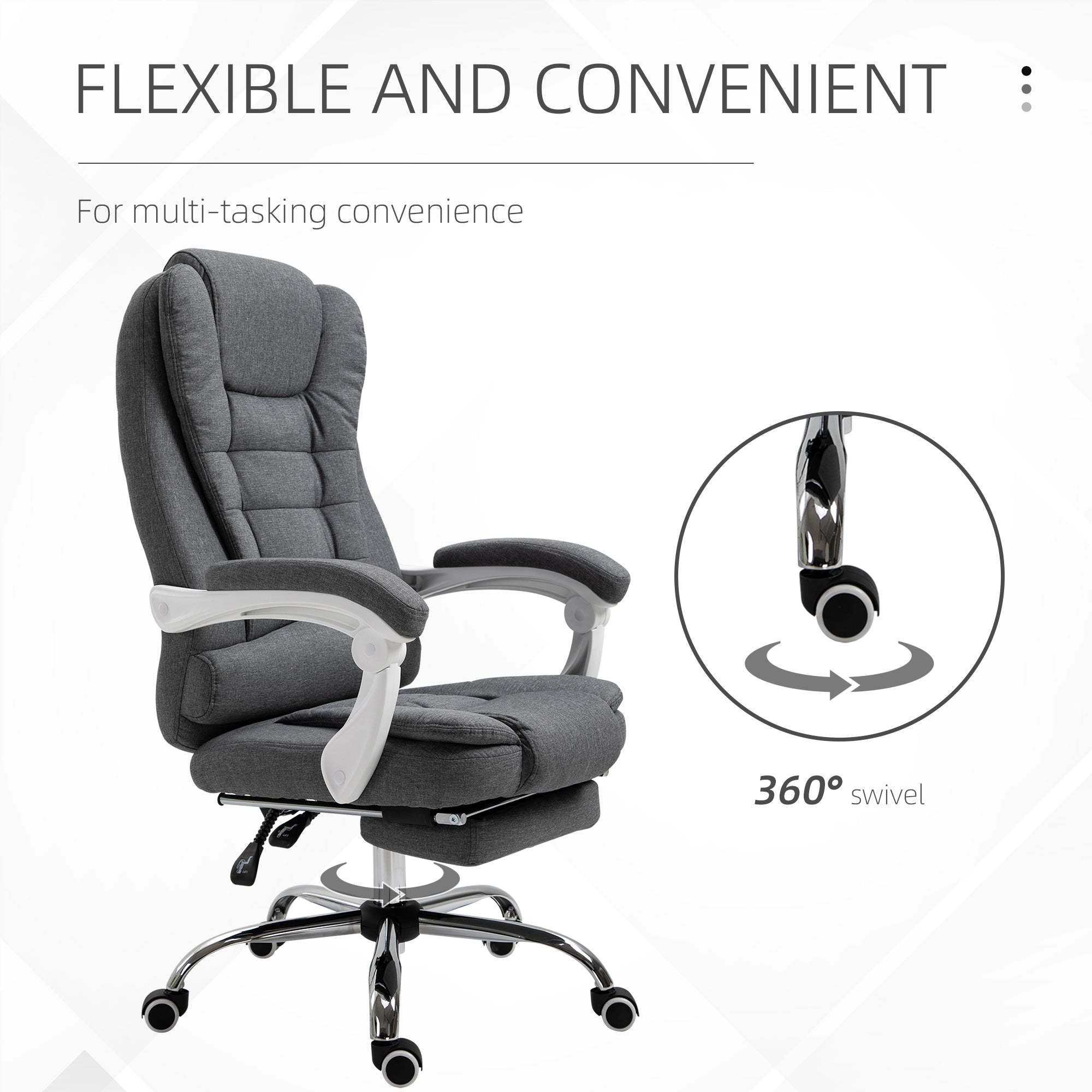 Vinsetto Office Chair with Footrest Computer Swivel Rolling Task Recliner for Home with Retractable Footrest, Arm, Grey