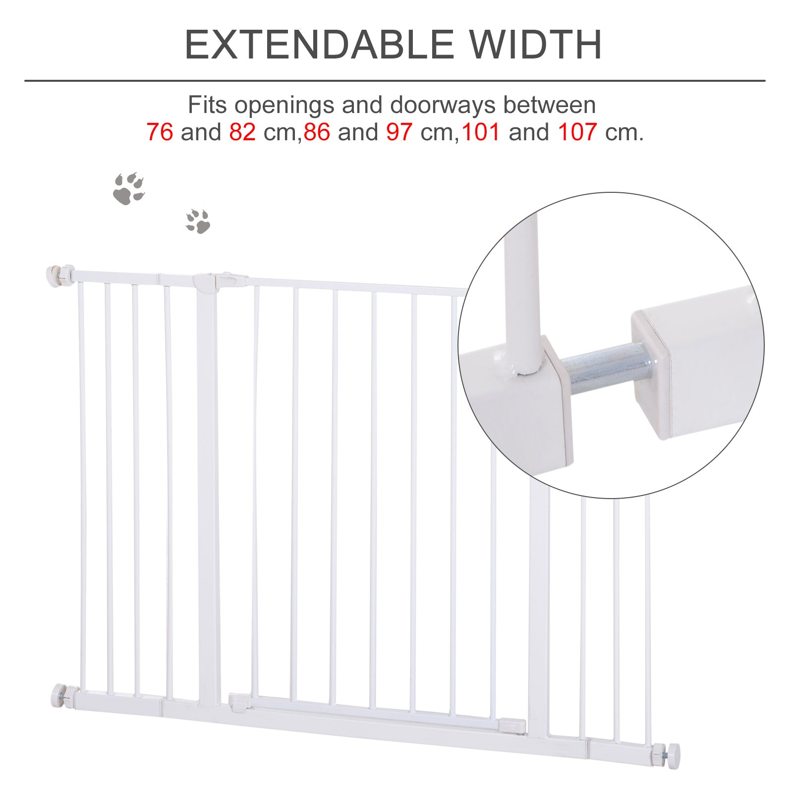 PawHut Pressure Fitted Pet Dog Safety Gate Metal Fence Extending 72-107cm Wide - Inspirely