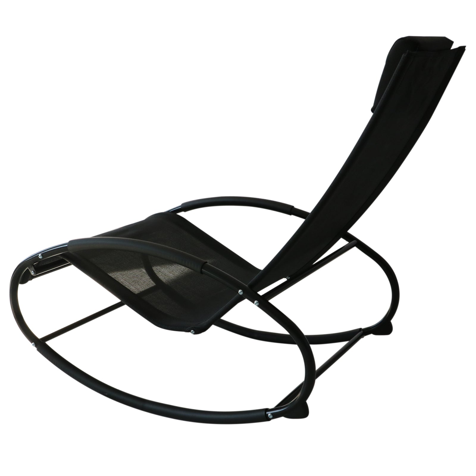 Outsunny Rocking Chair Sun Lounger Recliner Rocker Texteline Fabric Patio Garden Relaxer with Pillow Black
