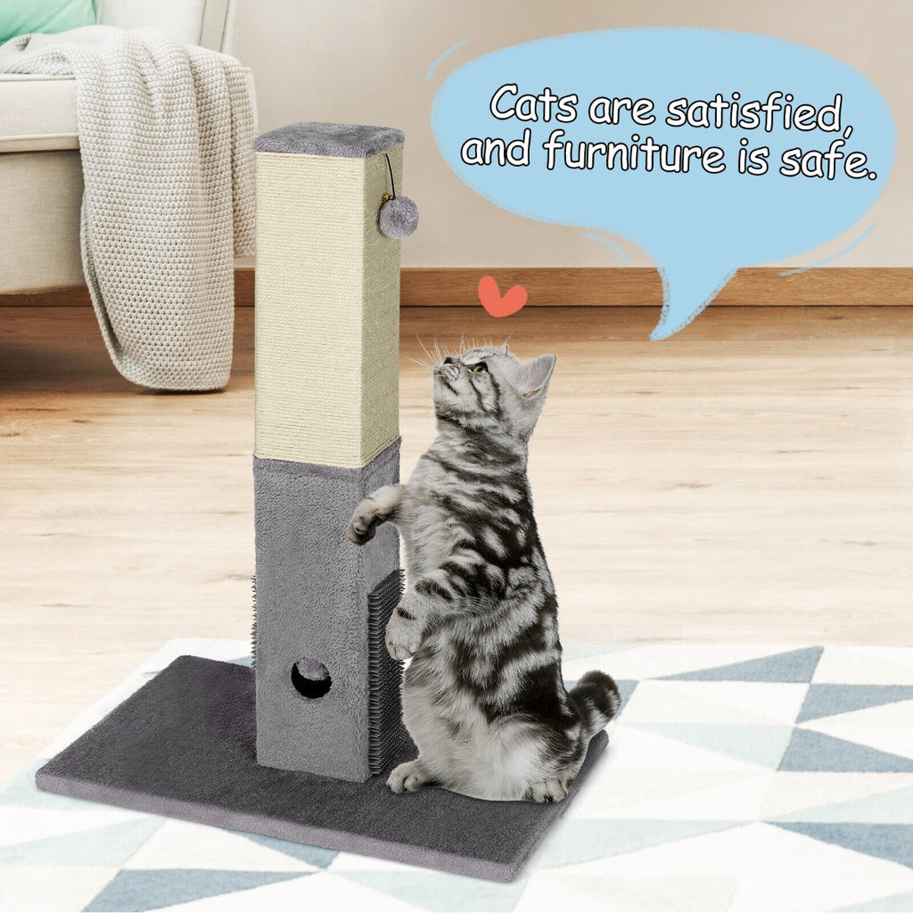79cm Tall Cat Scratching Post with Balls Massage Brush and Carpet Base-Grey