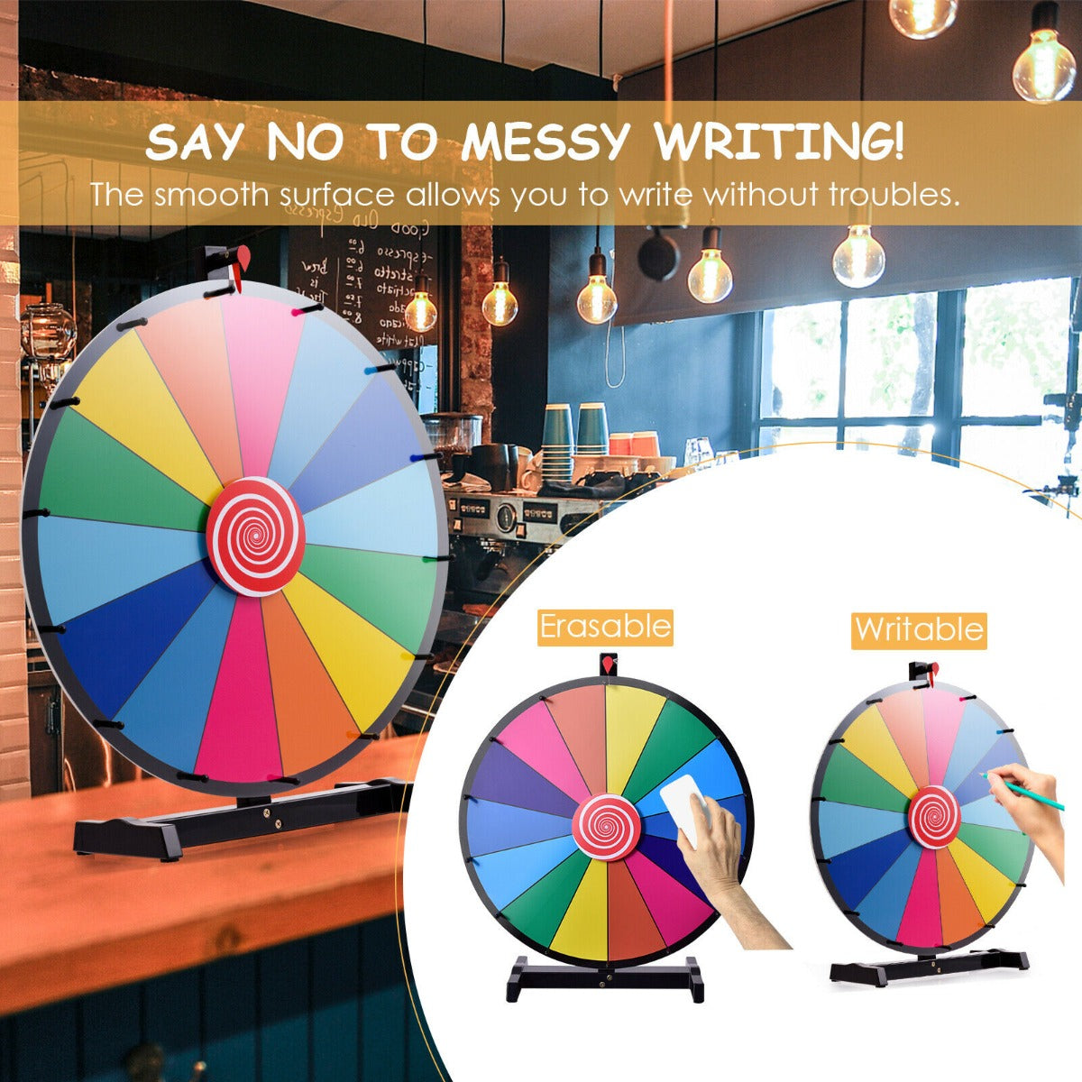 18" Colour Prize Wheel with Dry Erase and Metal Stand for Party