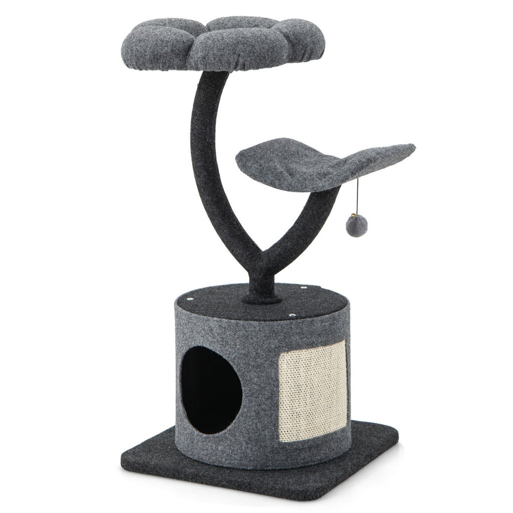 3-Tier Cat Tower for Indoor Cats with Sisal Covered Scratching Board-Grey
