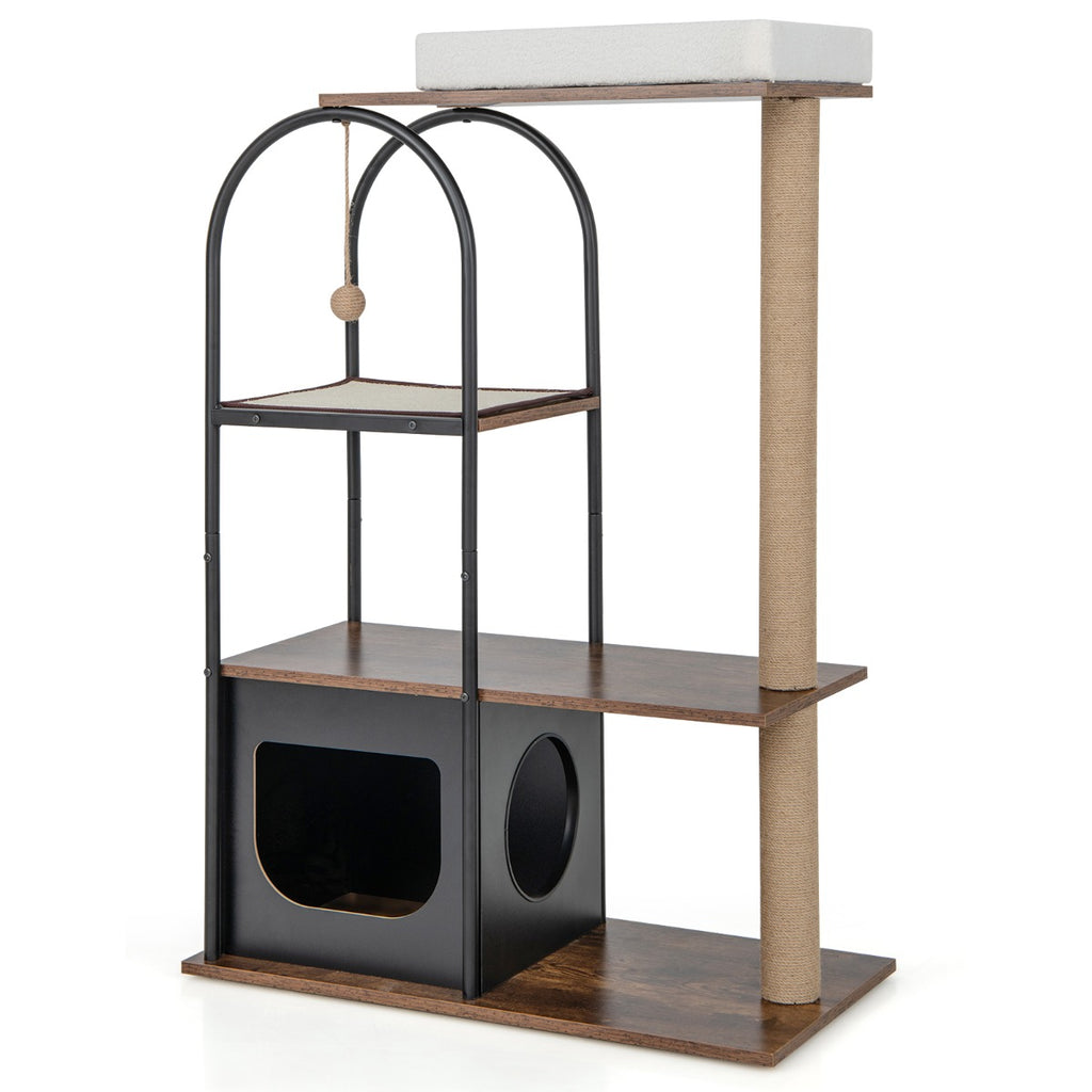 118 cm Tall Cat Tree Tower with Metal Frame-Black