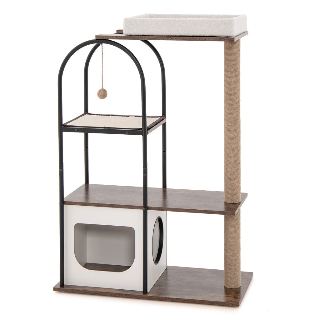 118 cm Tall Cat Tree Tower with Metal Frame-White