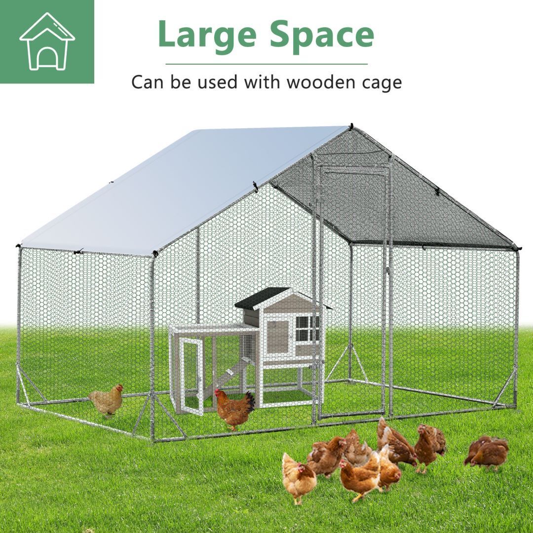 Large Spire Shaped Chicken Run Coop with Waterproof and Sun Protective Cover