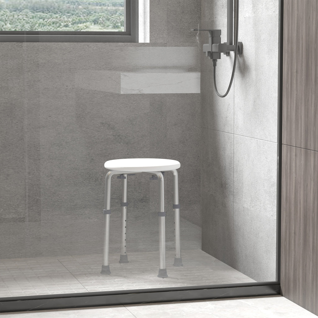HOMCOM Adjustable Non-Slip Shower and Bath Stool,  32.5Wx41Dx35.5-54H cm-Cream White - Inspirely