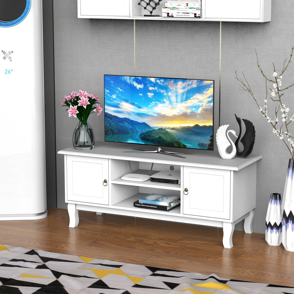 TV Stand Unit Corner Table, MDF-Ivory White - Inspirely