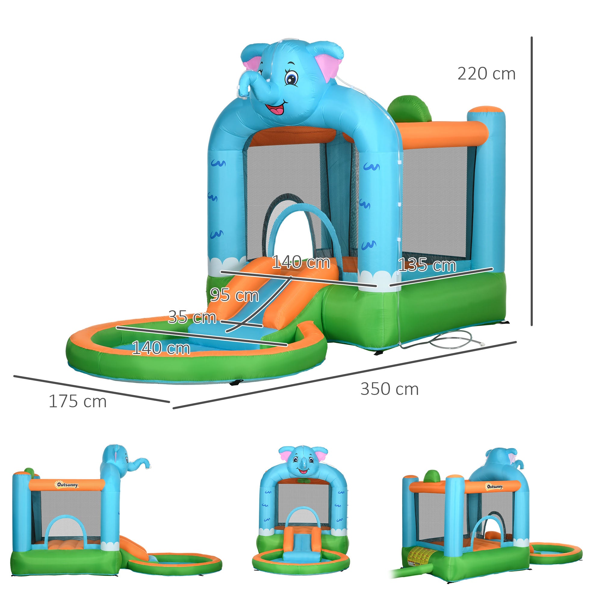Outsunny 4 in 1 Elephant-Themed Inflatable Water Park, Kids Bouncy Castle, for Ages 3-8 Years - Multicoloured
