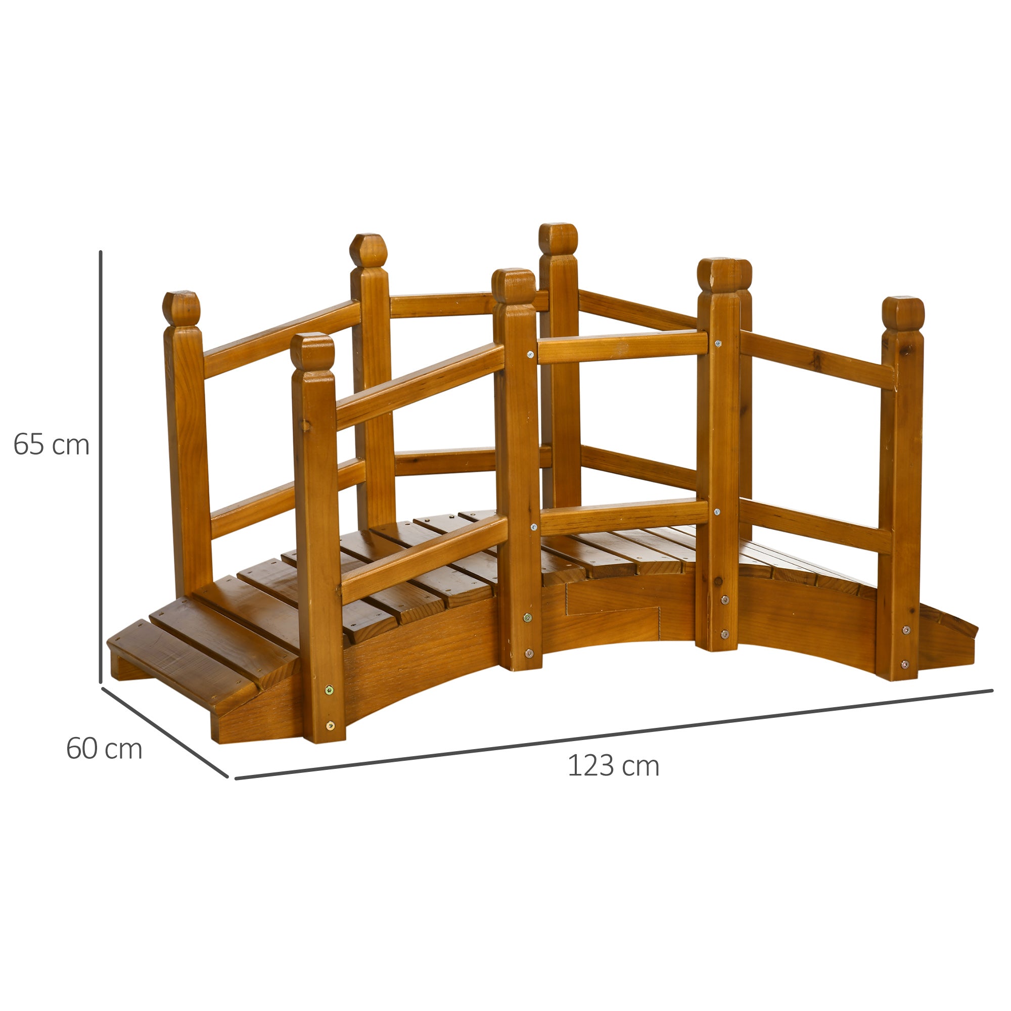 Outsunny Wooden Garden Bridge with Safety Railings, Arc Footbridge for Pond Backyard Stream, Brown