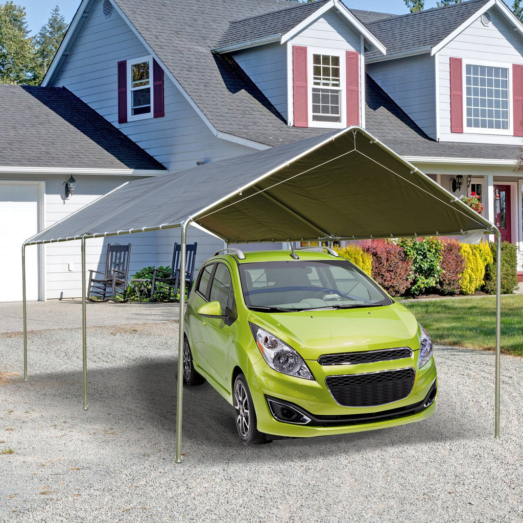 Outsunny 3 x 6m Heavy Duty Carport Garage Car Shelter Galvanized Steel Outdoor Open Canopy Tent Water UV Resistant Waterproof, Grey - Inspirely
