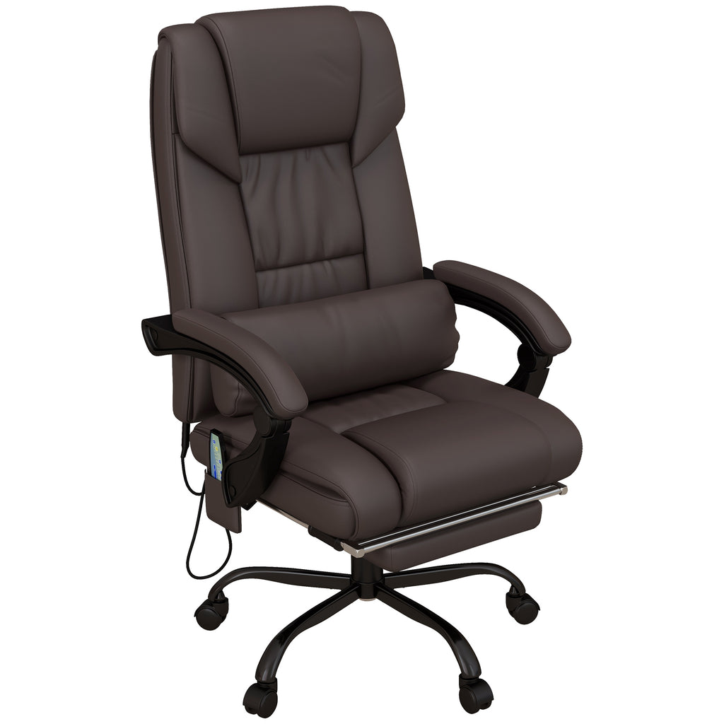 Vinsetto 6-Point PU Leather Massage Office Chair, Reclining Chair Office with Footrest, Height Adjustable Computer Chair with Swivel Wheels, Remote, Brown