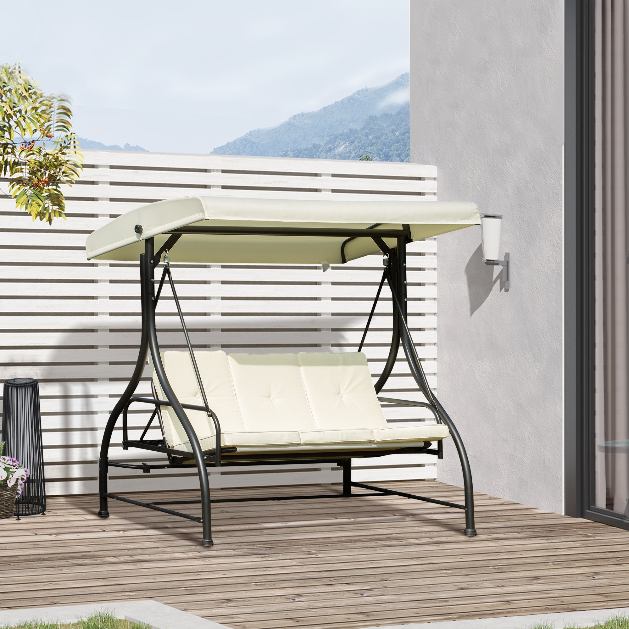 Outsunny 185L*125D*173H cm Swing Chair-Beige/Black - Inspirely
