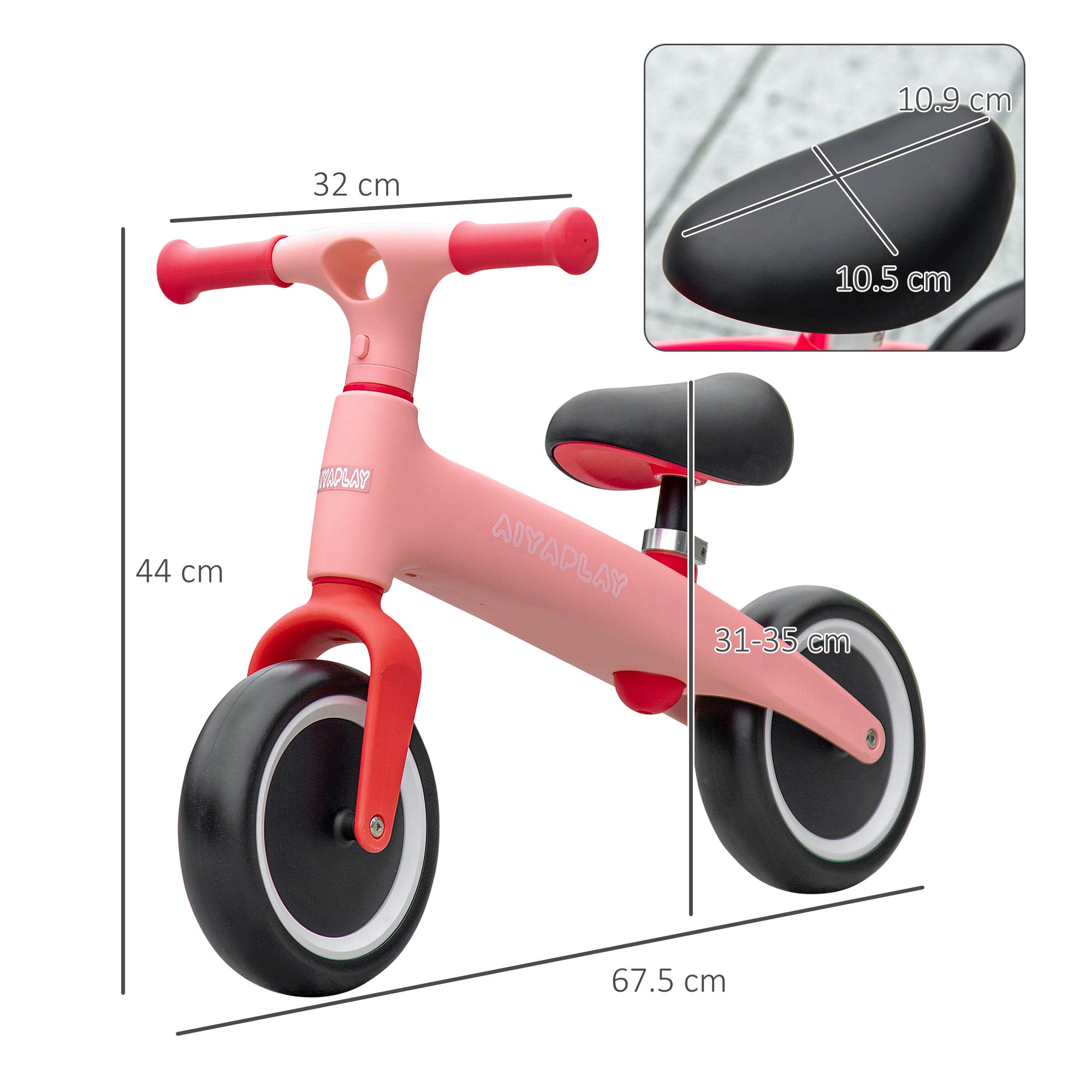 AIYAPLAY Balance Bike with Adjustable Seat for 1.5 - 3 Years Old - Pink