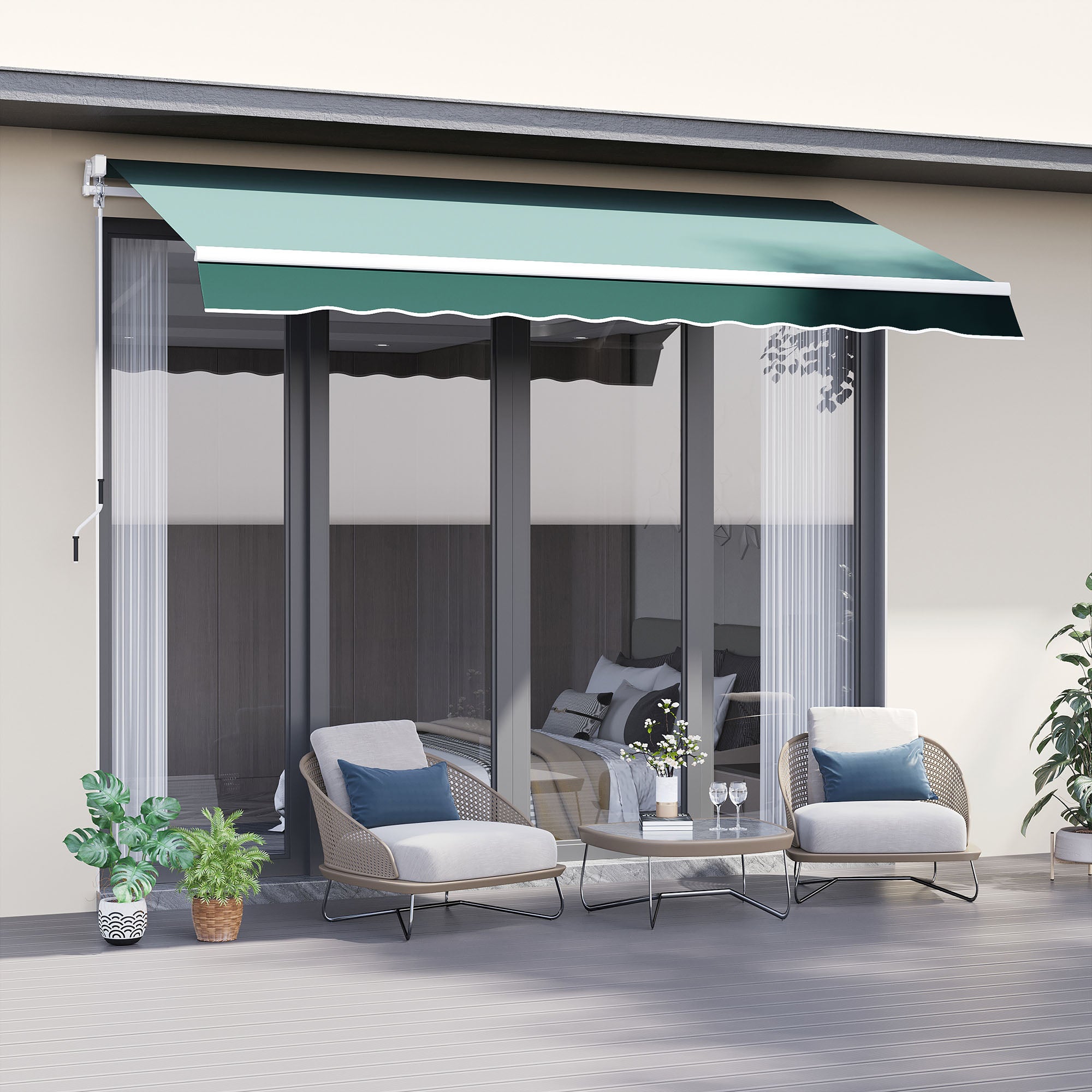 Outsunny 2.5m x 2m Garden Patio Manual Awning Canopy Sun Shade Shelter Retractable with Winding Handle Green - Inspirely