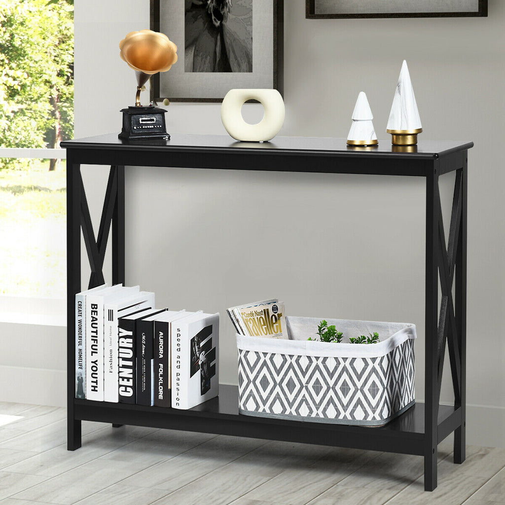 2 Tier Wooden Console Table Black