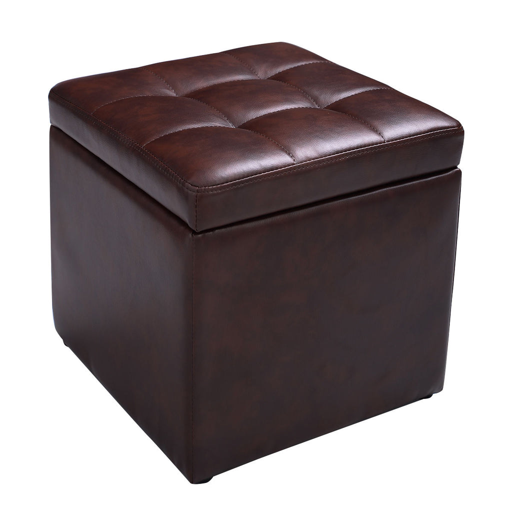 Foldable Cube Ottoman Pouffe Storage Seat-Brown