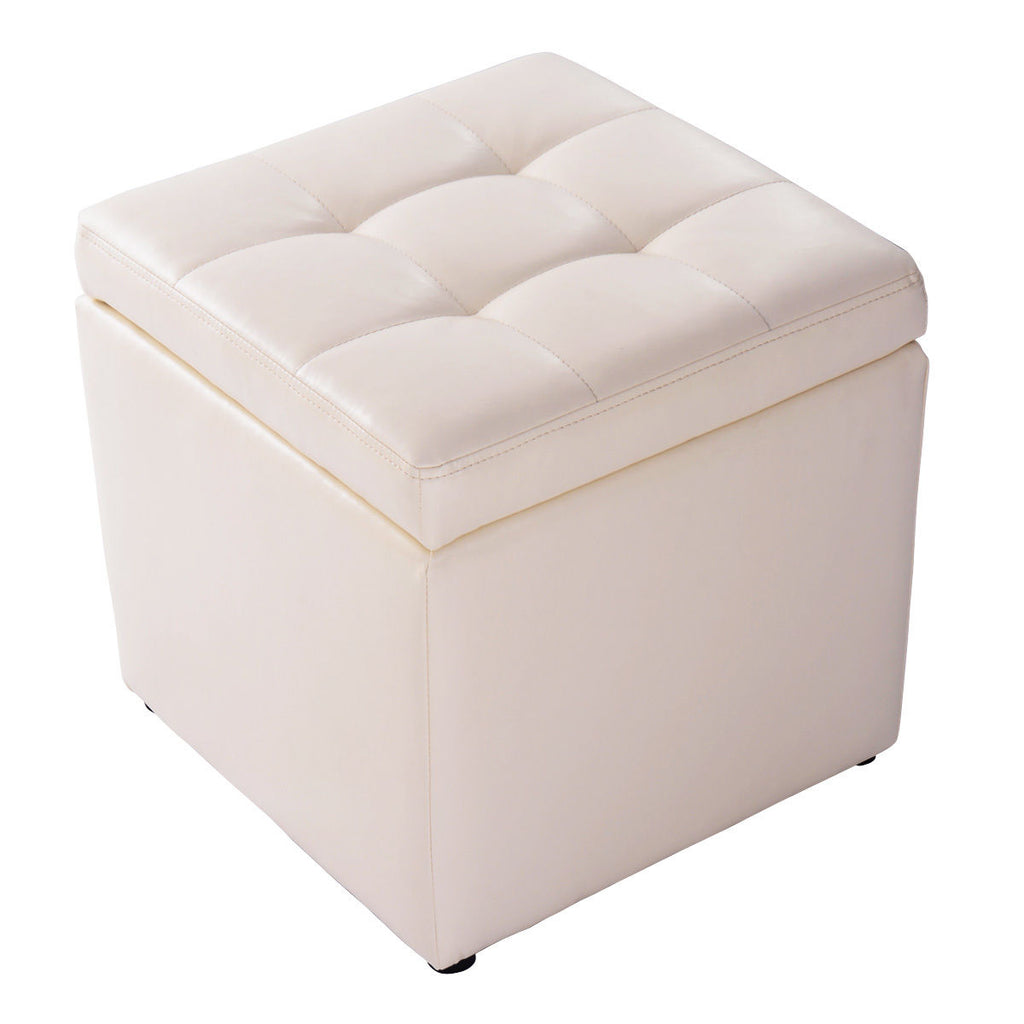 Foldable Cube Ottoman Pouffe Storage Seat-White