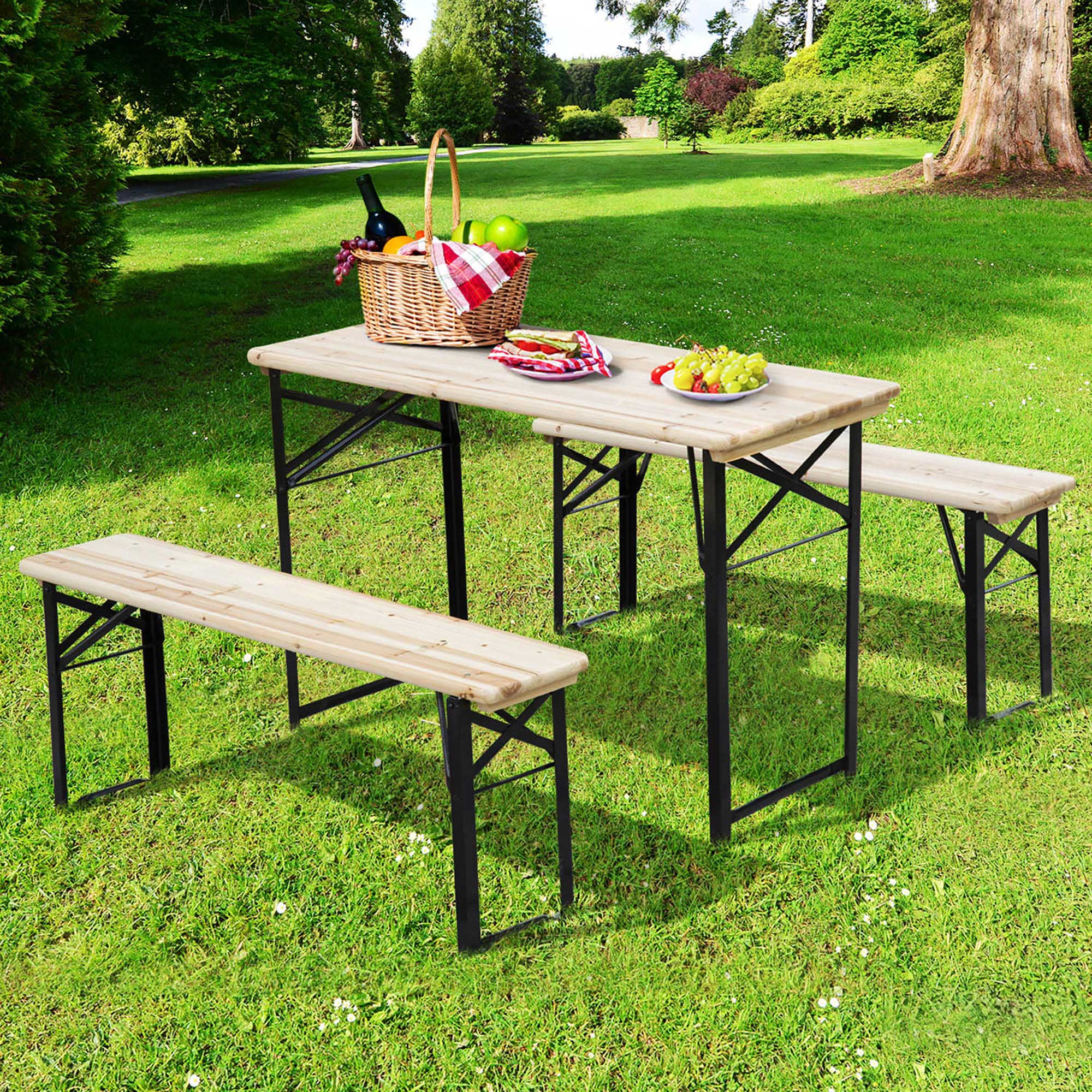 Outsunny Picnic Wooden Table and Bench Set
