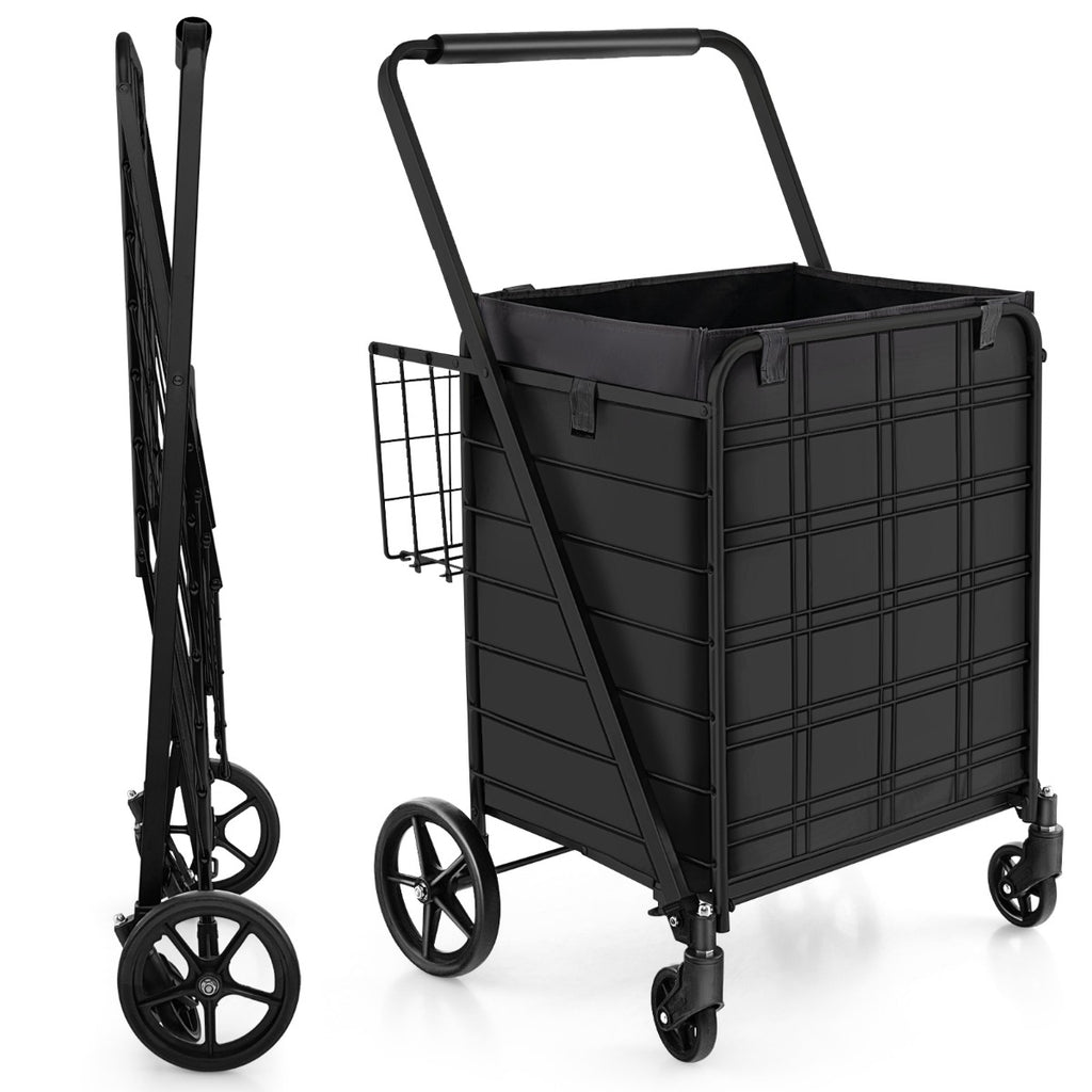 Folding Shopping Cart with Waterproof Liner-Black