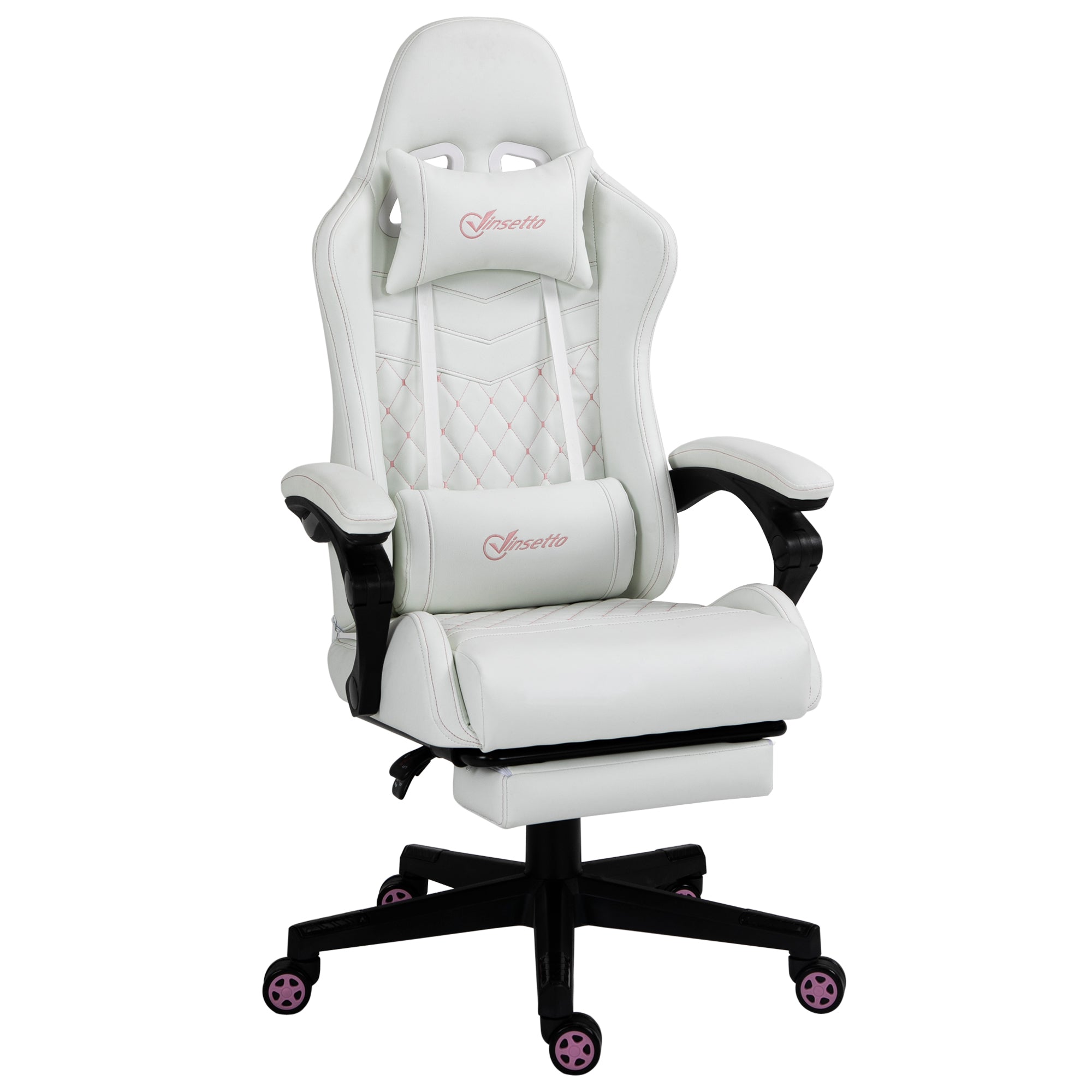 Vinsetto Racing Gaming Chair with Swivel Wheel, Footrest, PU Leather Recliner Gamer Desk for Home Office, White