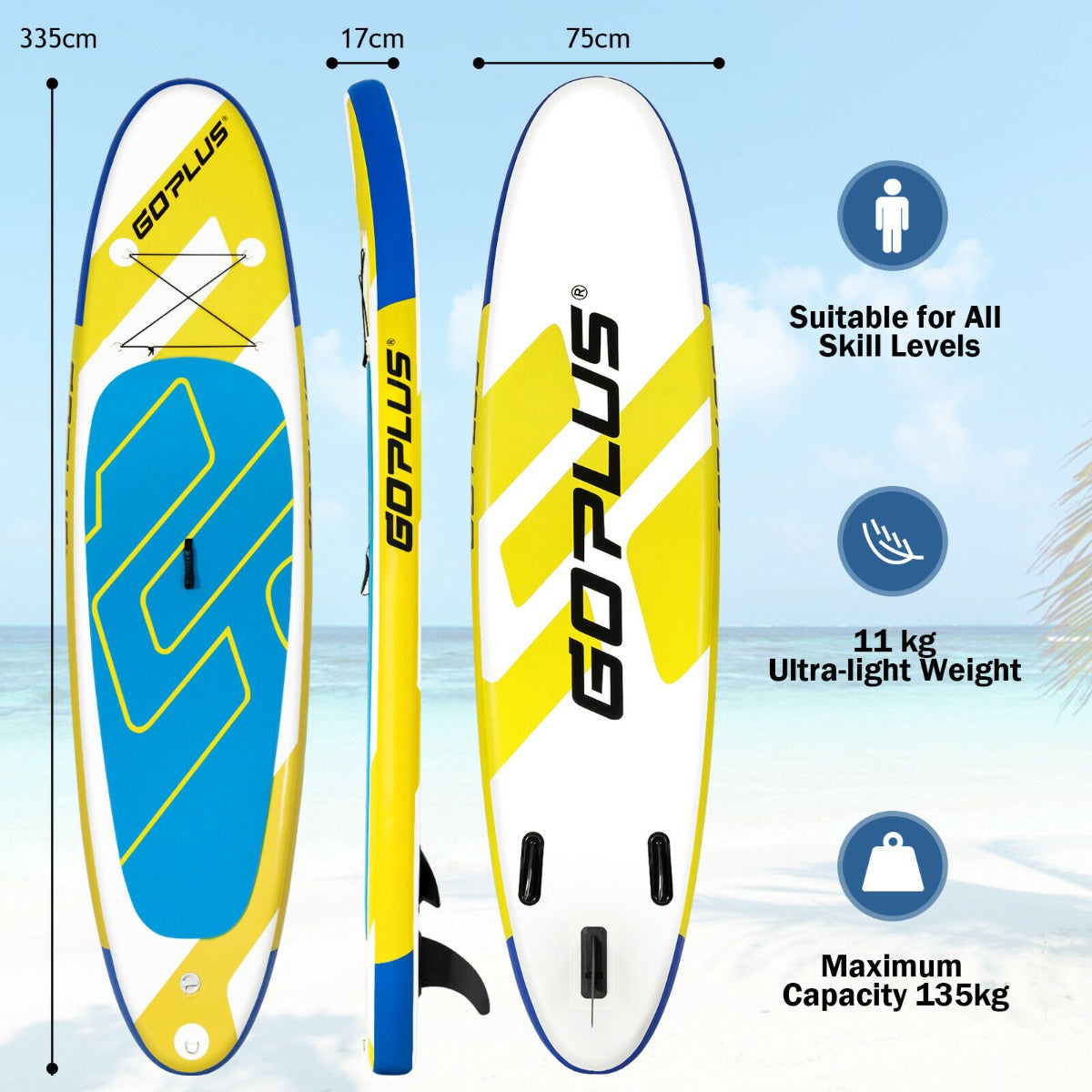 11FT Inflatable Stand Up Paddle Board with Hand Pump-Yellow &amp; Blue