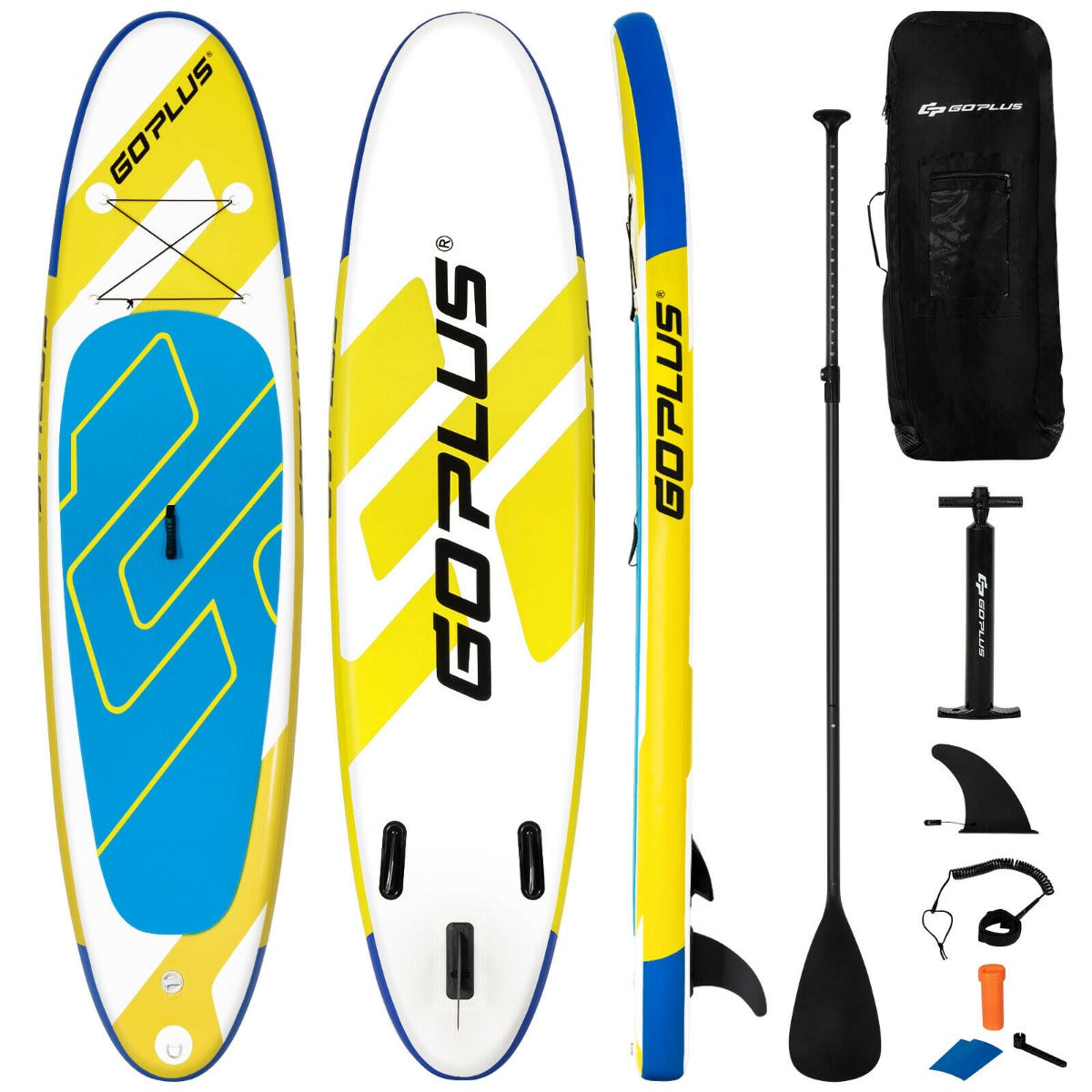11FT Inflatable Stand Up Paddle Board with Hand Pump Yellow &amp; Blue